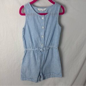 Girls 5 Blue & White Striped Seersucker Romper 🌸💙✨